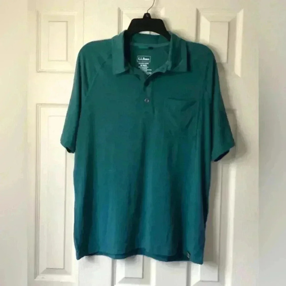 L.L.Bean Teal Slightly Fitted Mens Medium Polo Short Sleeve Shirt - Picture 5 of 10